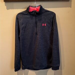 Under Armour Men's Dark Gray Quarter Zip Pullover with Pink Logo